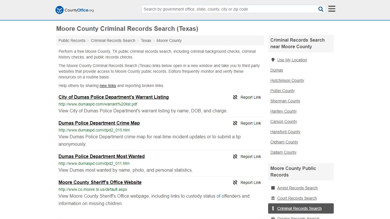 Moore County Criminal Records Search (Texas) - County Office